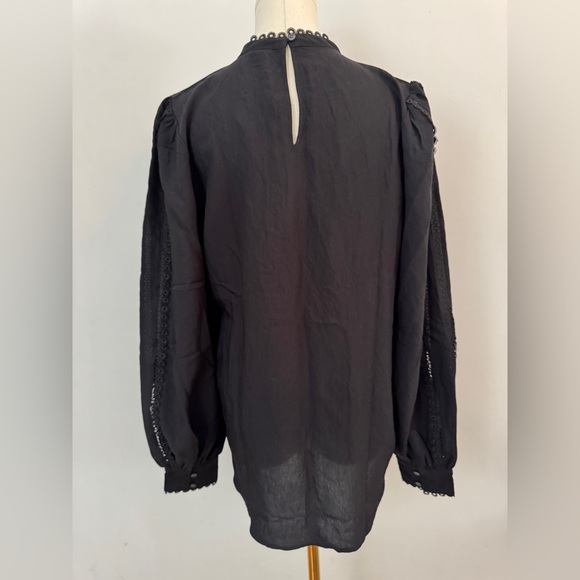 Ann Taylor Tall Eyelet Pintucked Blouse Black Size Small Tall - Picture 10 of 13
